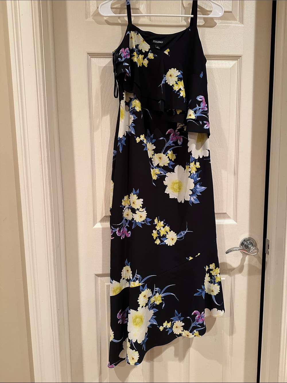 Roz & Ali Black Floral Asymmetrical Ruffle Dress - Picture 1 of 4